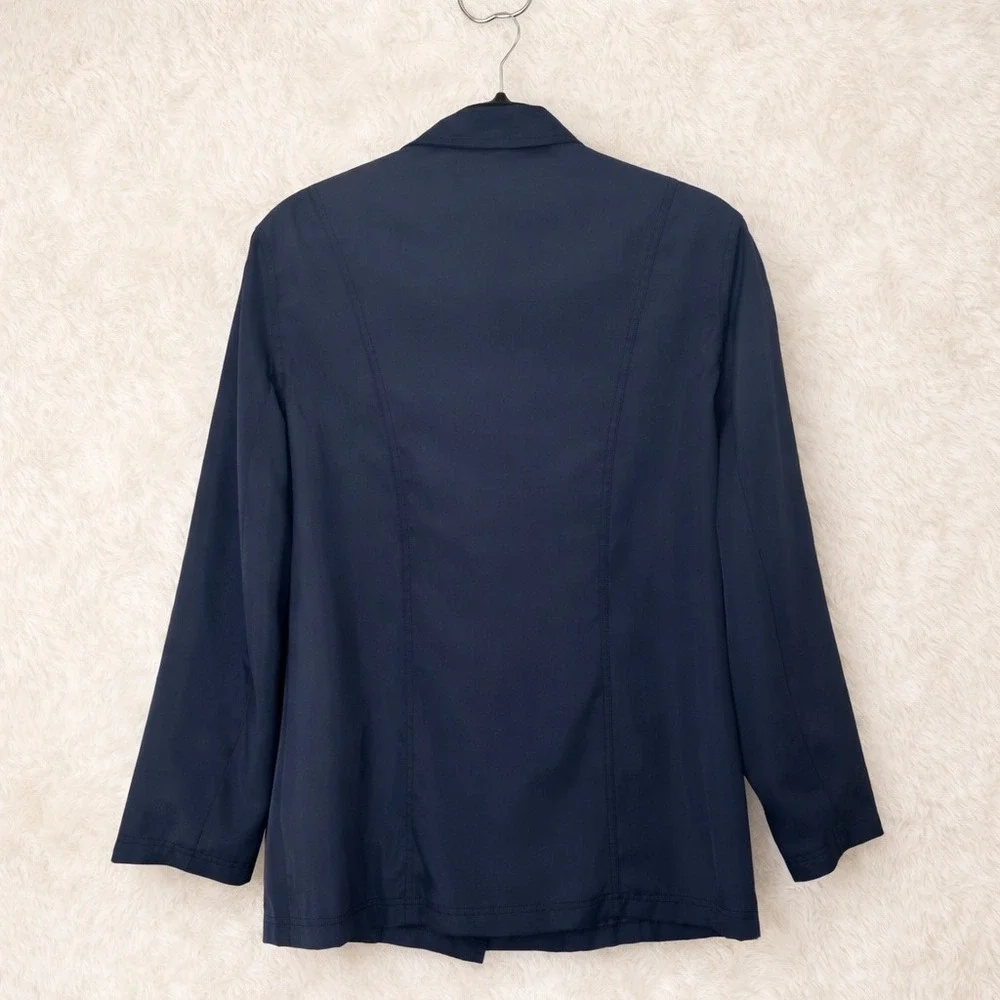 Liz Claiborne LizSport Double Breasted Jacket L Navy Minimalist Trench Preppy 90